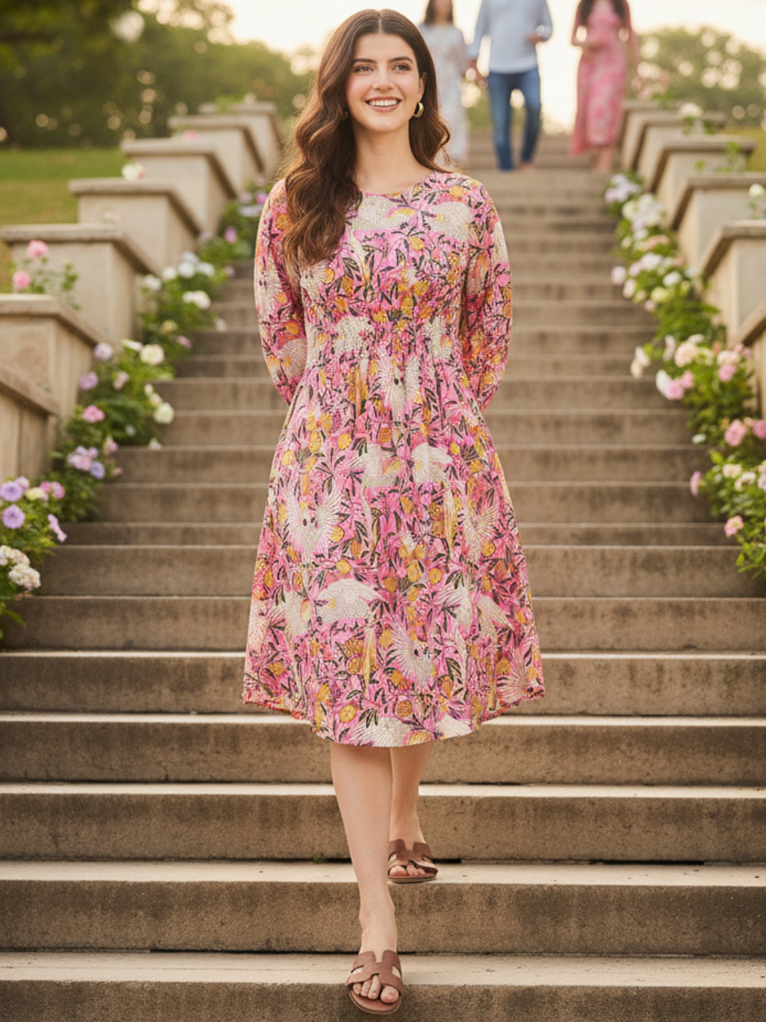 Cotton Midi Dress With Pin Tucks - Uptownie