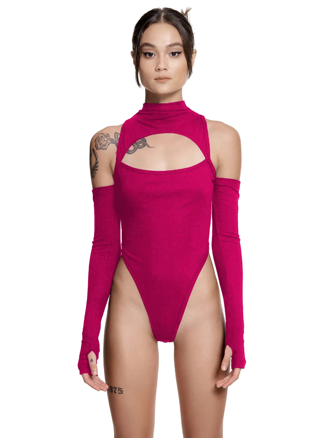 Stretchable Ribbed Cut-out Bodysuit - Uptownie
