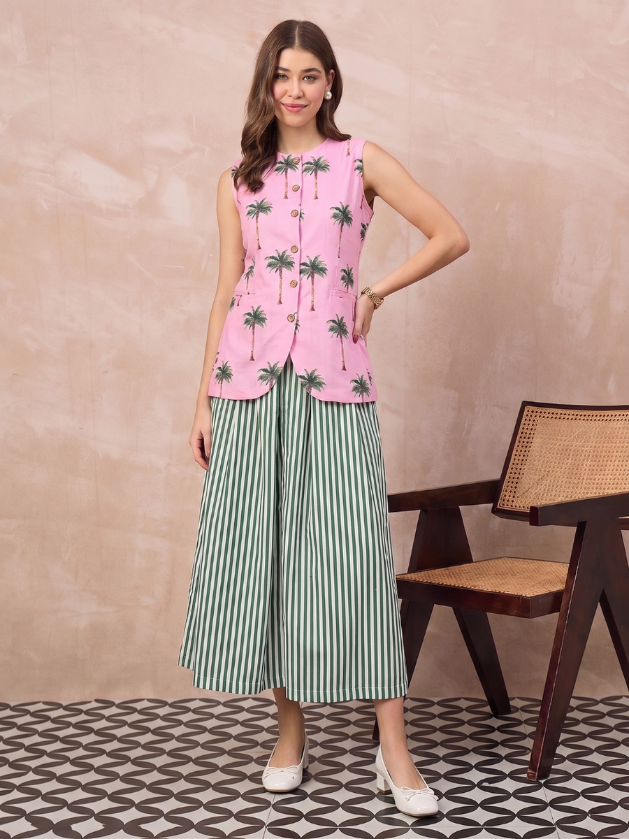 Pure Linen Waistcoat and Skirt Set