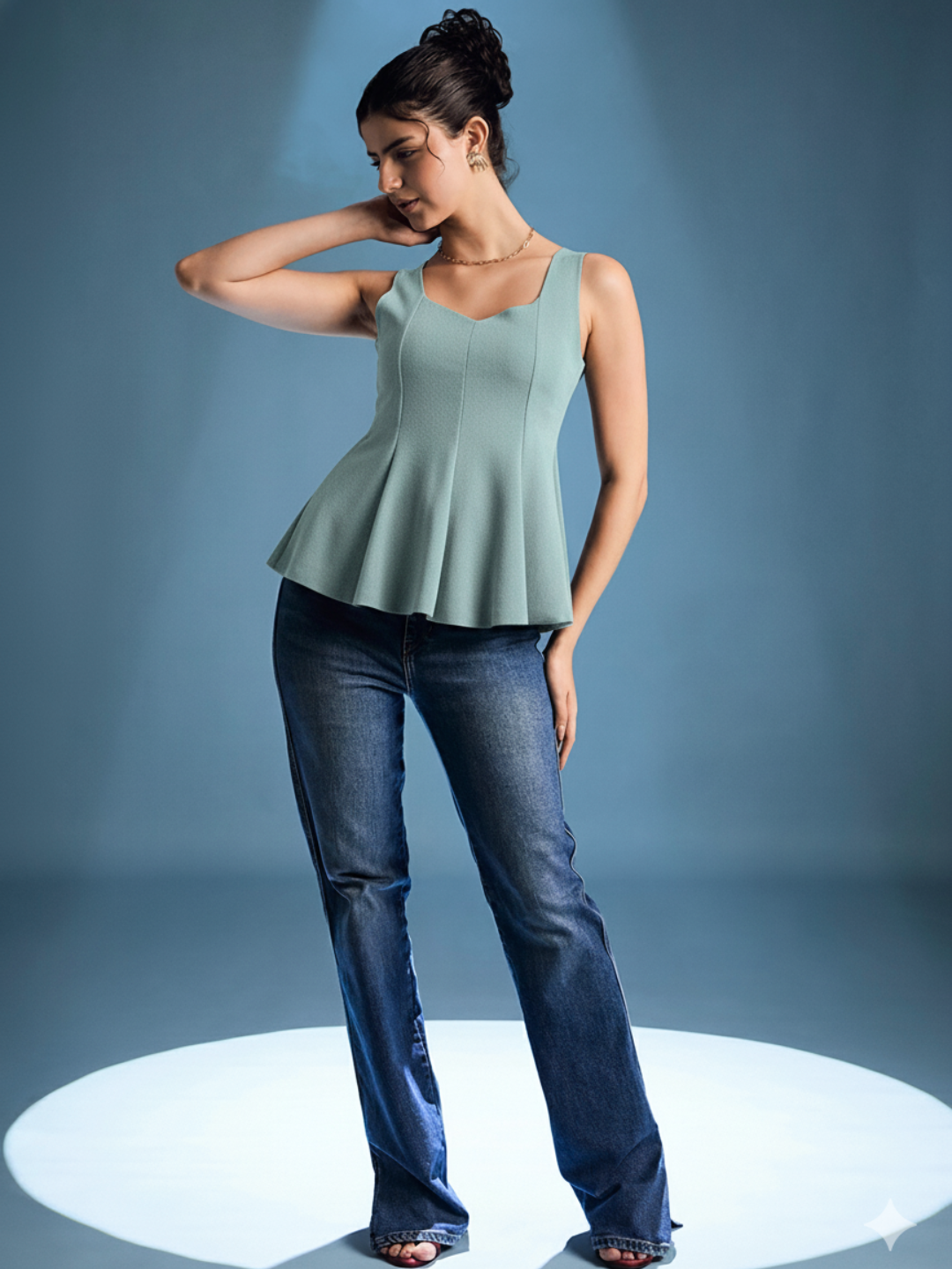 Stretchable Ribbed Peplum Top