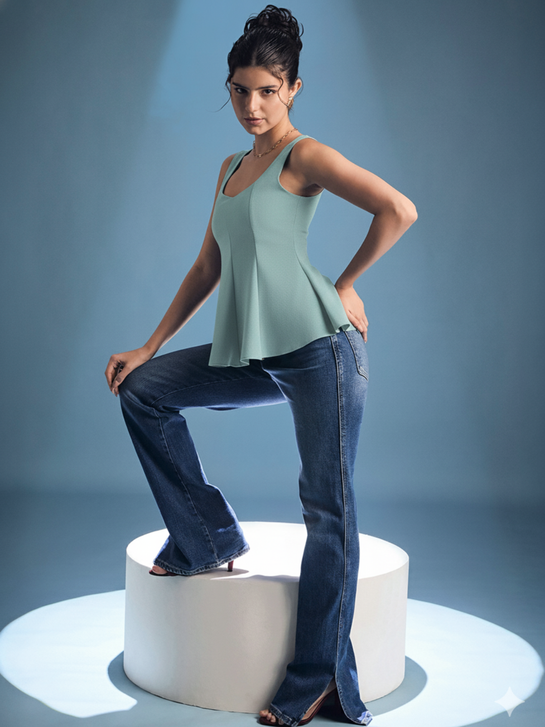 Stretchable Ribbed Peplum Top