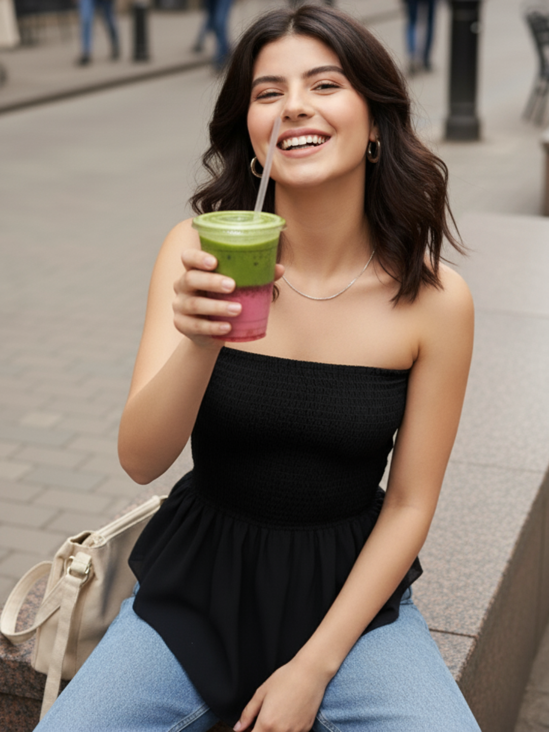 Smocked Bandeau Asymmetrical Top - Uptownie