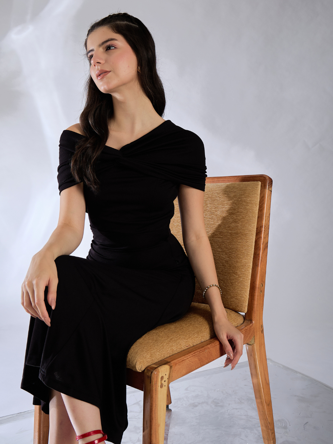 Off Shoulder Fit & Flare Midi Dress