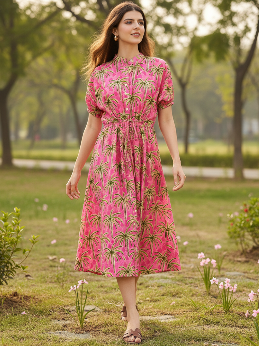 Cotton Side Waist Tie-Up Midi Dress - Uptownie