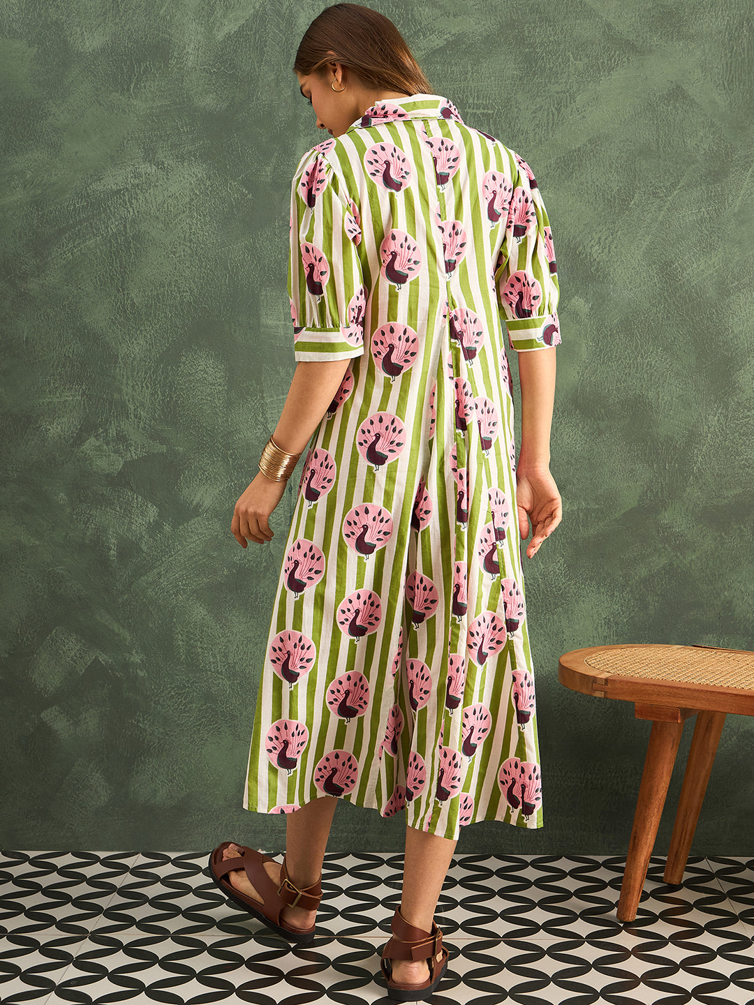 Front Pleated Cotton Midi Dress