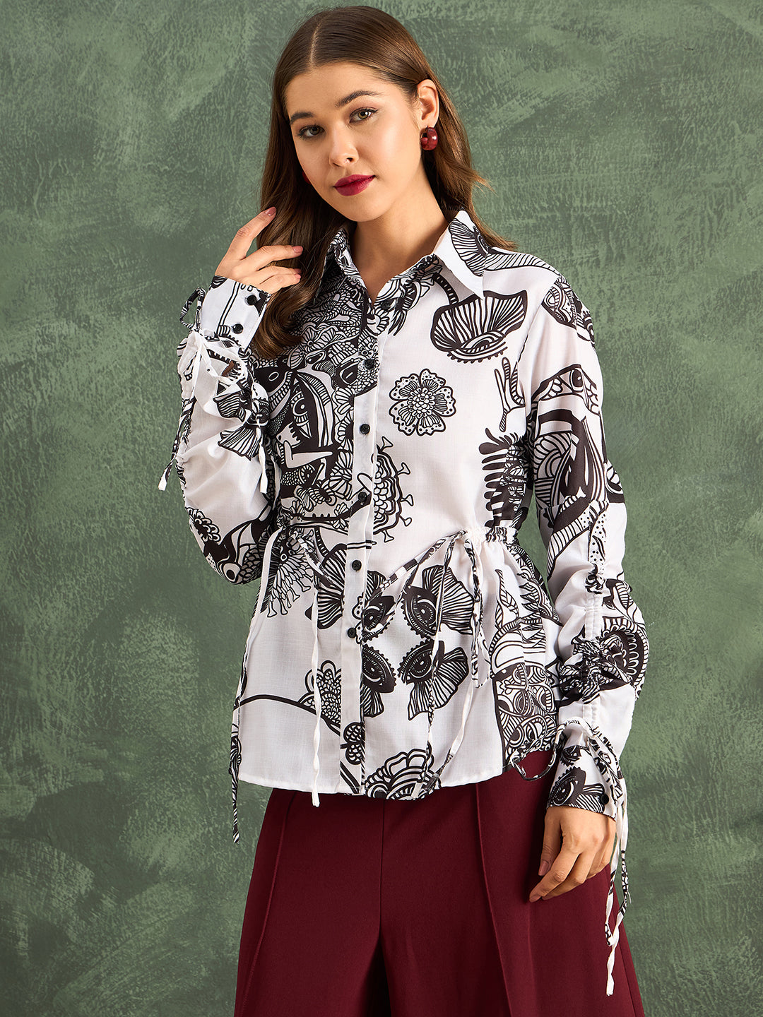 Cinch Waist Pure Cotton Tie-Up Shirt