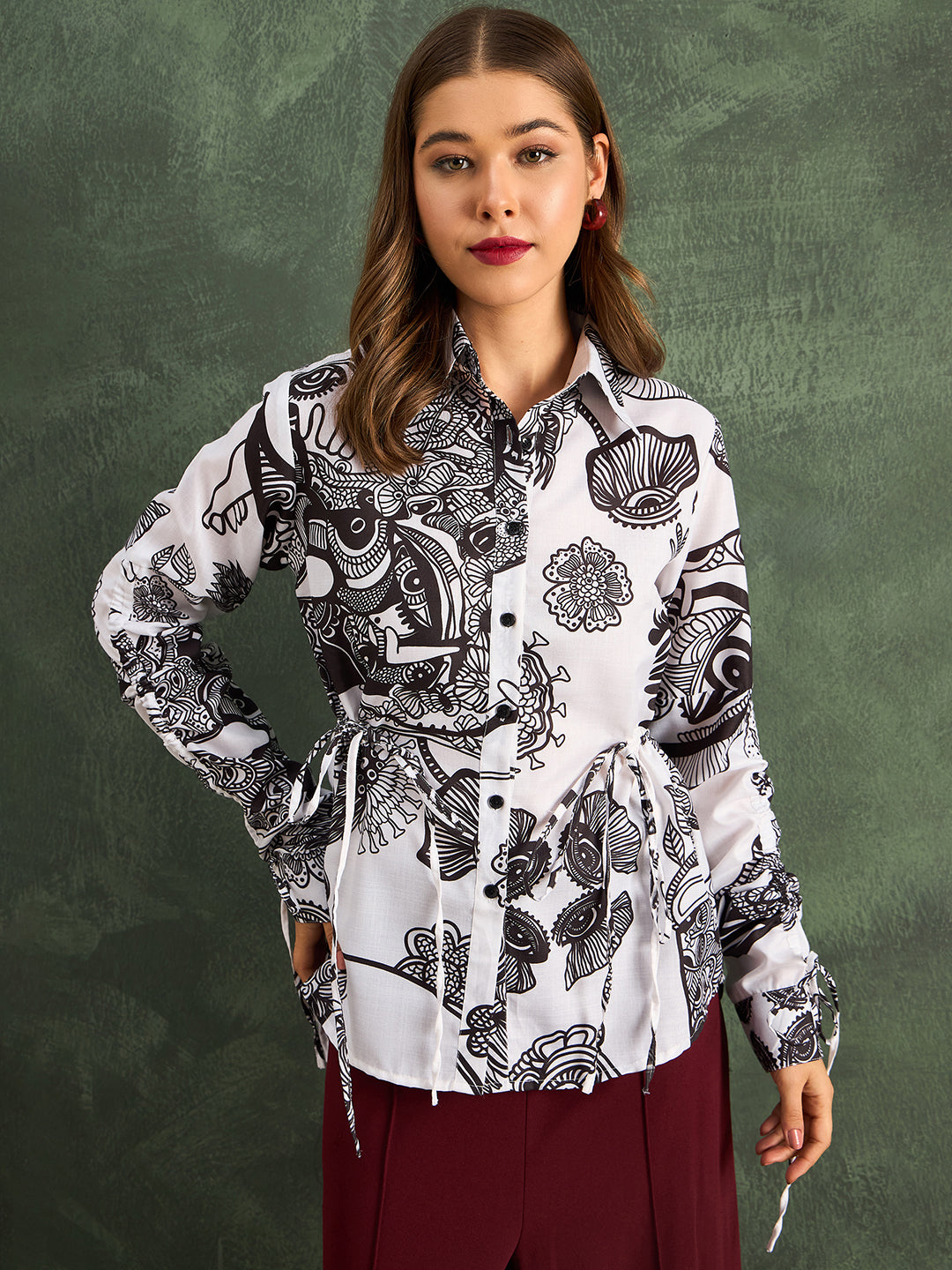 Cinch Waist Pure Cotton Tie-Up Shirt