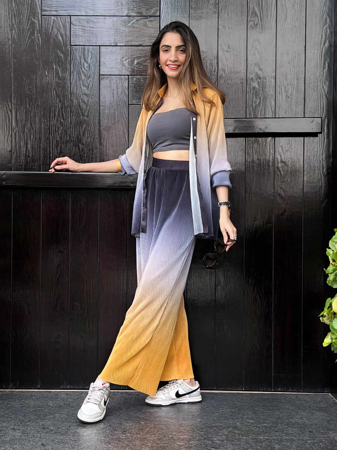 Pleated Two Piece Ombre Co-ord Set - Uptownie