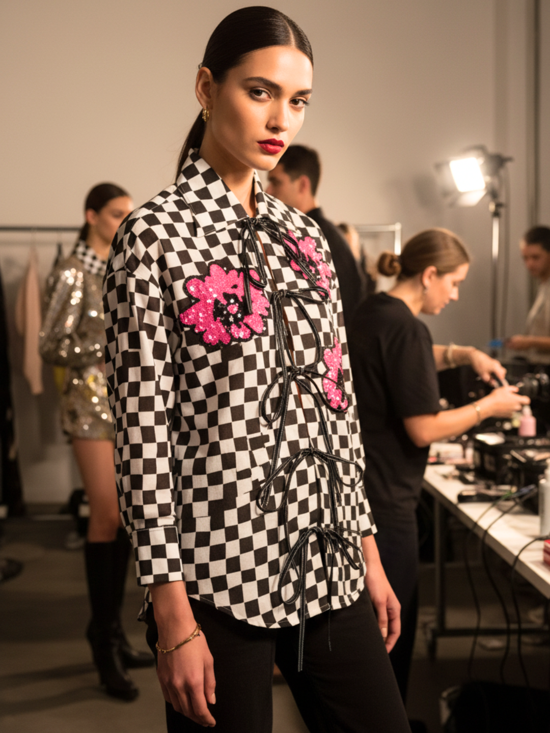 Printed Tie-Up Full Sleeve Sequinned Cotton Shirt - Uptownie