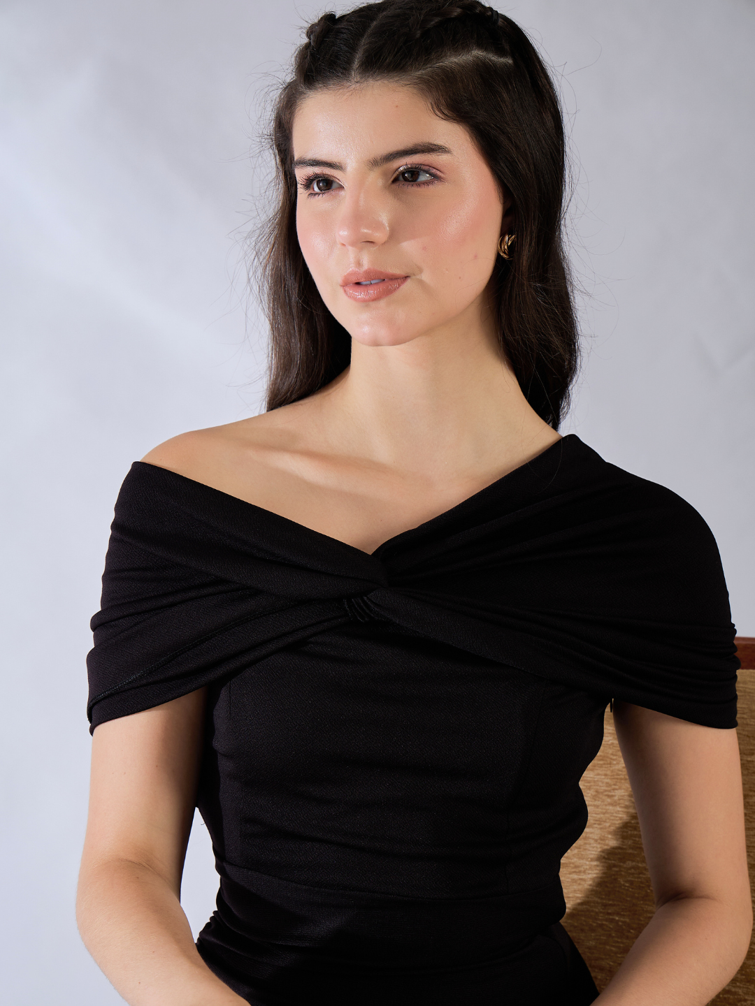 Off Shoulder Fit & Flare Midi Dress - Uptownie