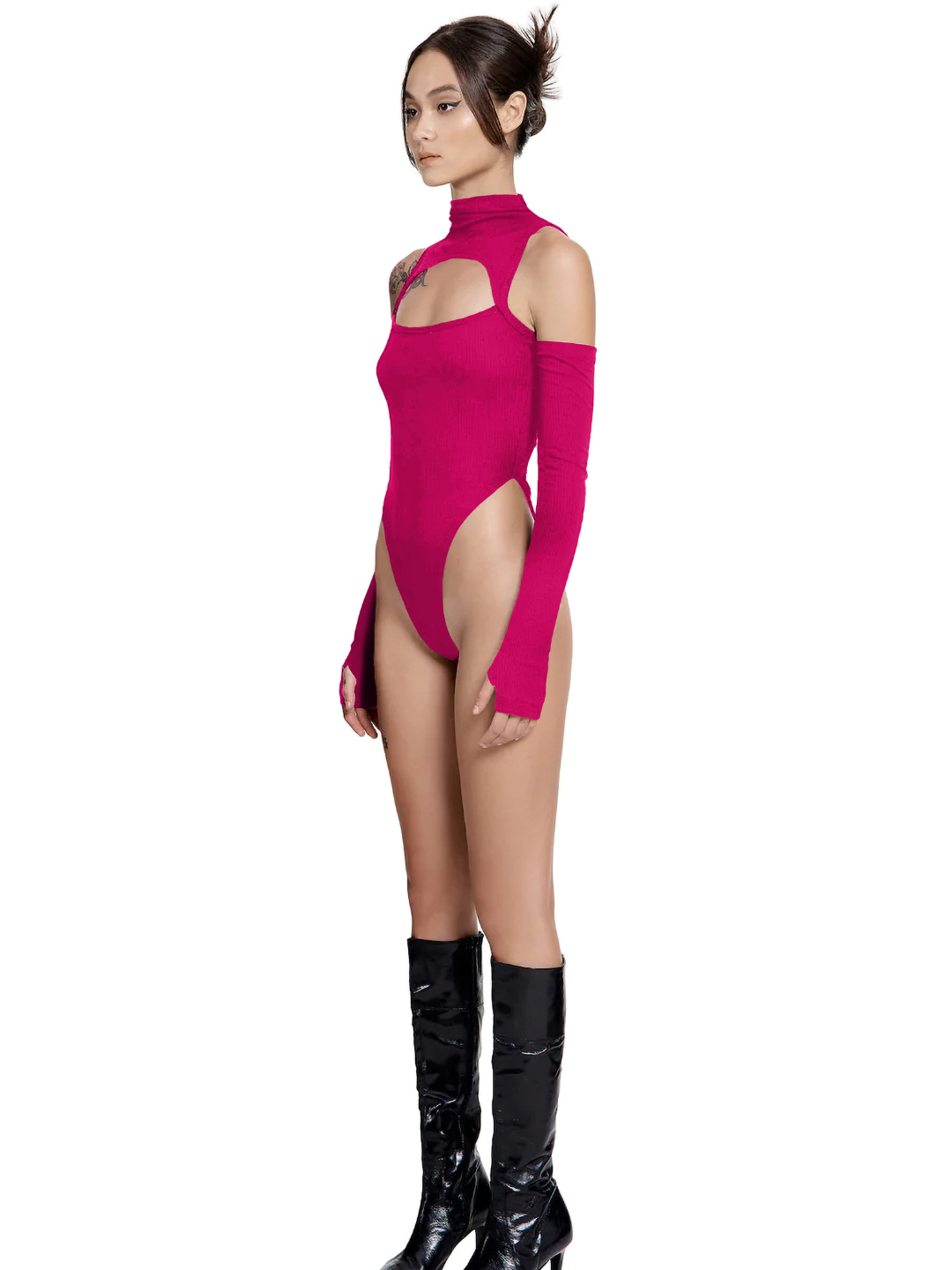 Stretchable Ribbed Cut-out Bodysuit - Uptownie