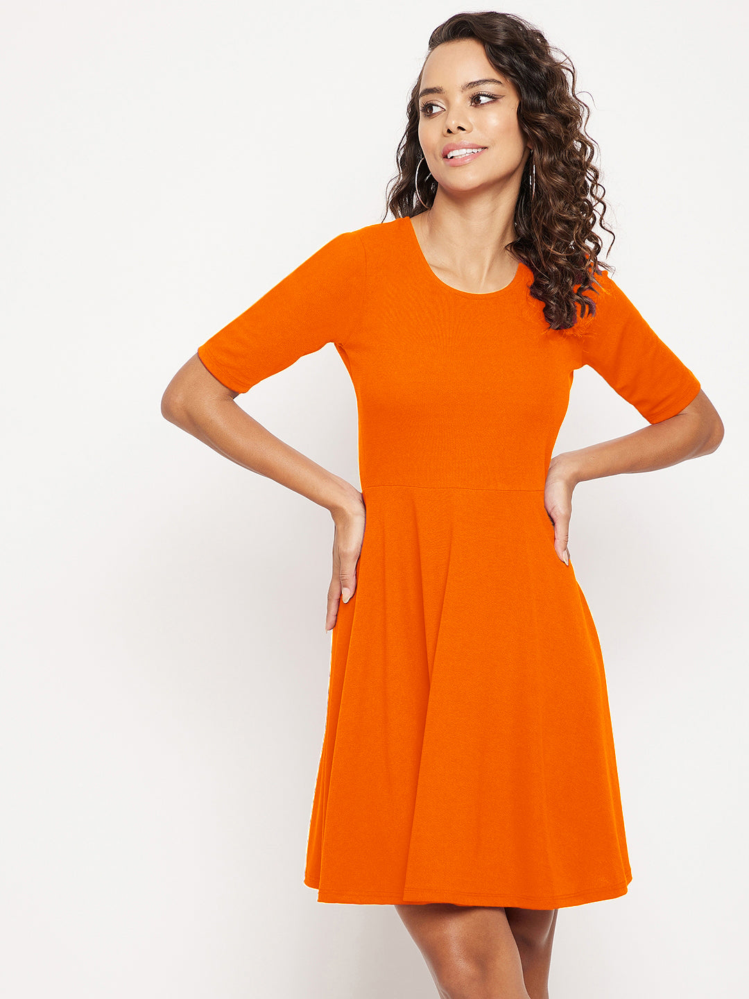 Round Neck Stretchable Skater Cotton Dress - Uptownie