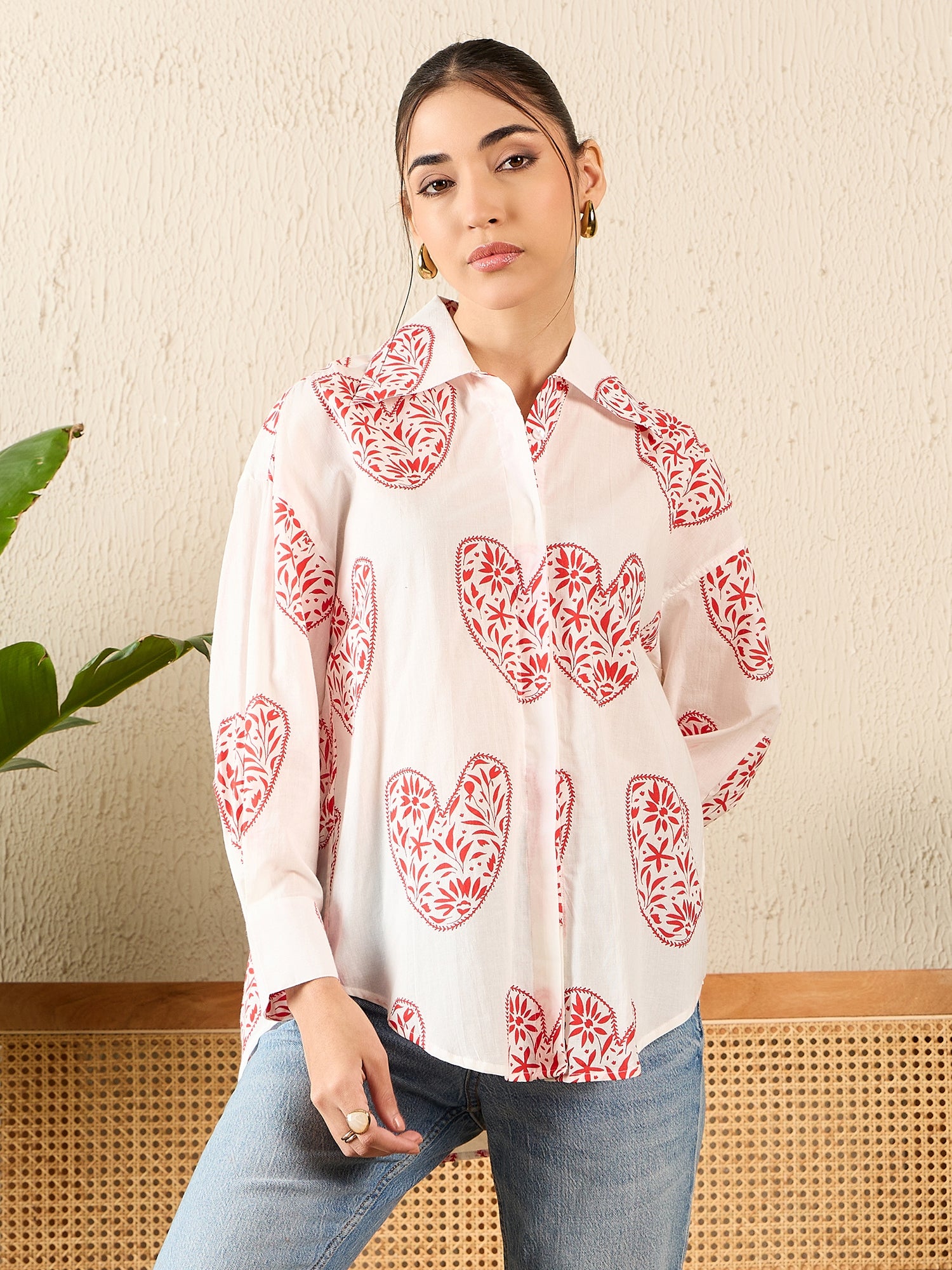 Printed Asymmetrical Cotton Shirt - Uptownie