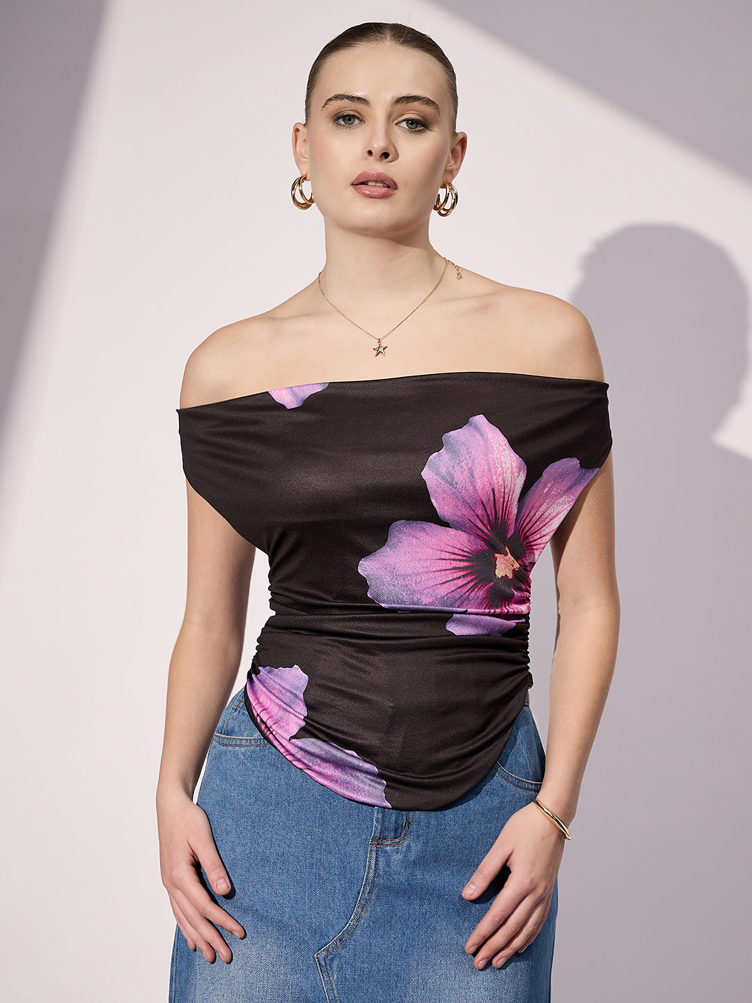 Printed Cotton Stretchable Draped Crop Top - Uptownie