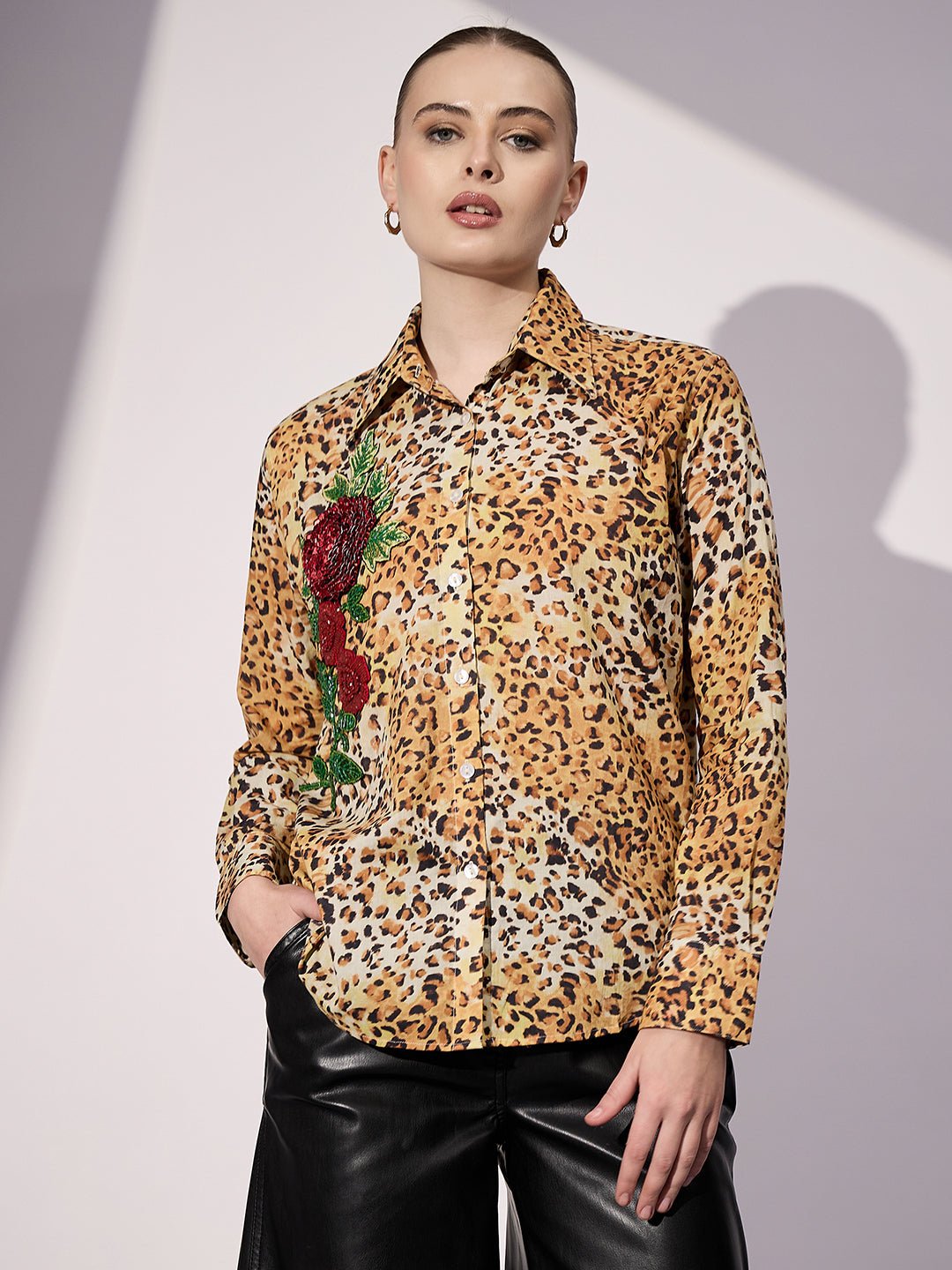 Sequinned Applique Cotton Shirt - Uptownie