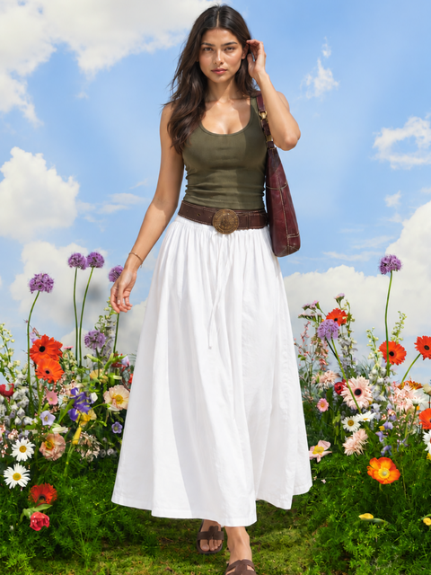 Pure Cotton Flared Maxi Skirt (with Lining)