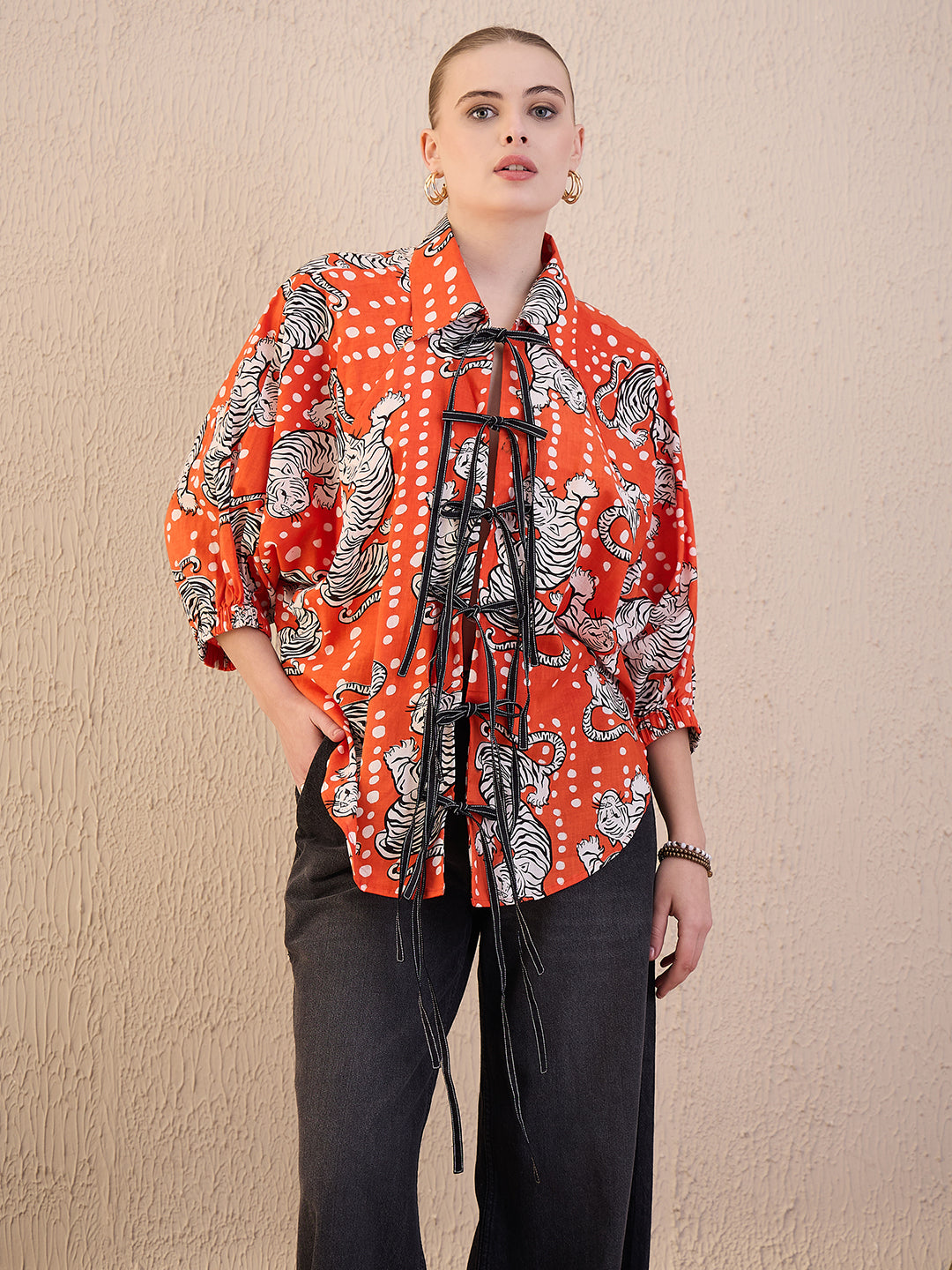 Printed Tie-Up Full Sleeve Cotton Shirt - Uptownie