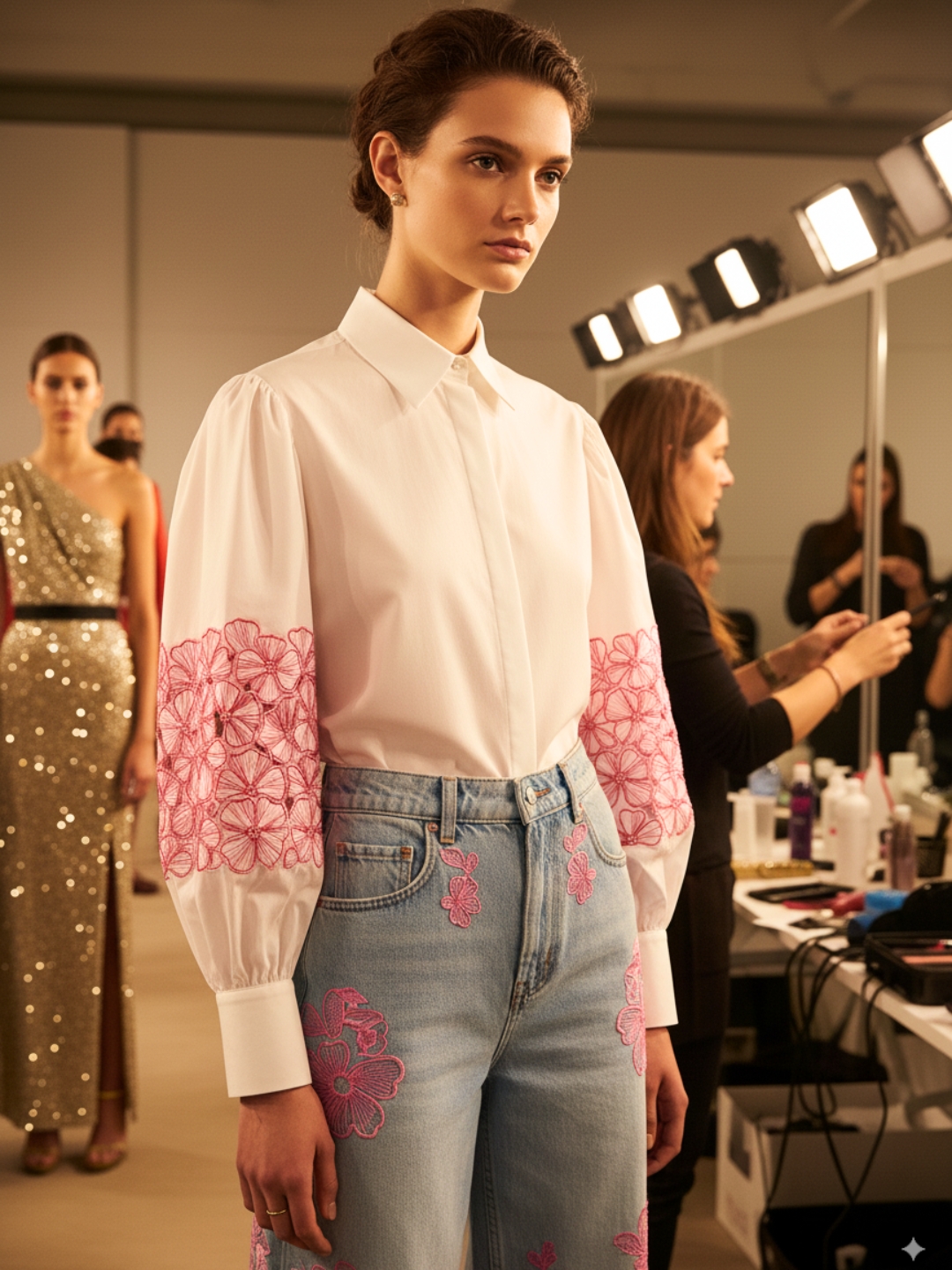 Cotton Embroidered Shirt With Balloon Sleeves - Uptownie