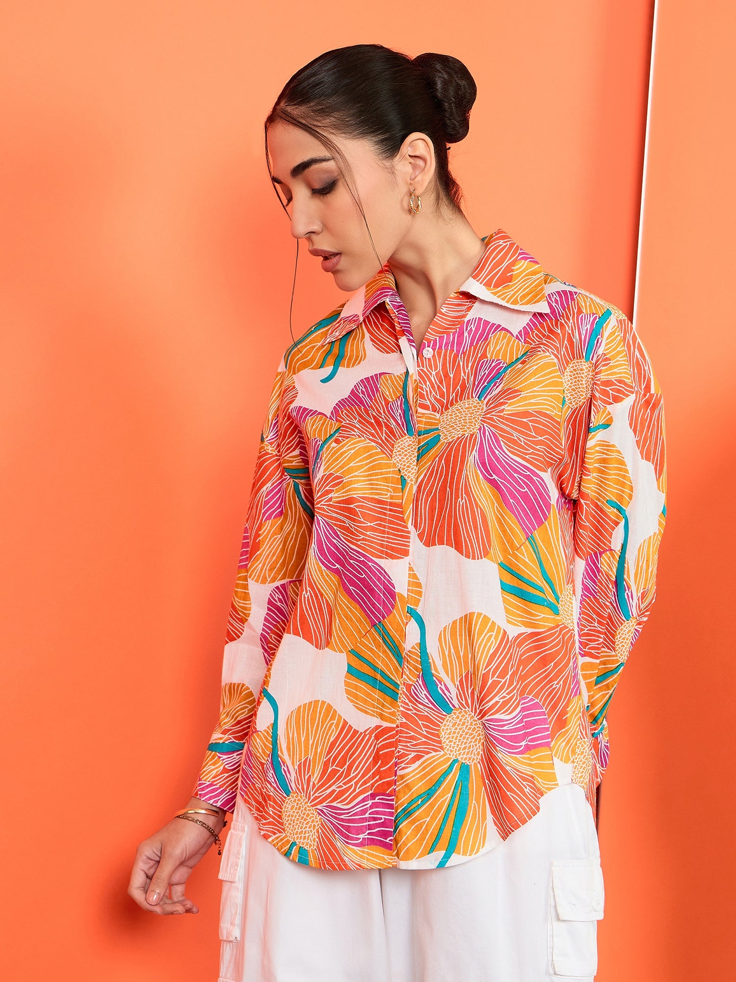 Printed Asymmetrical Cotton Shirt - Uptownie