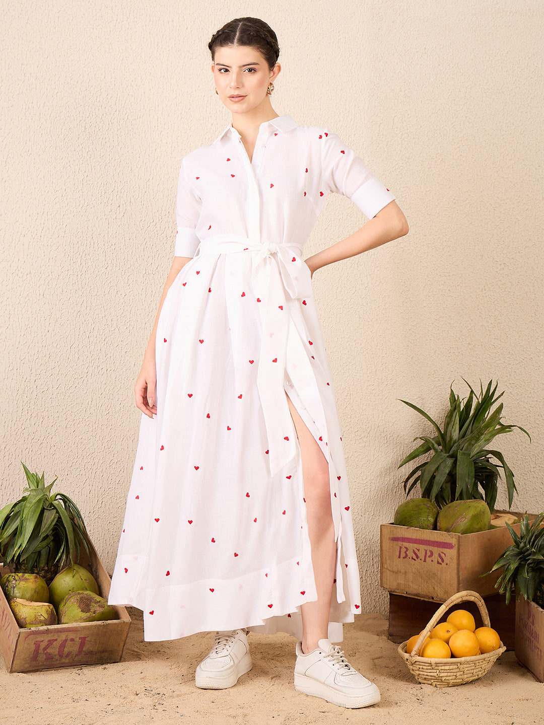Buttoned Down Shirt Dress With Belt