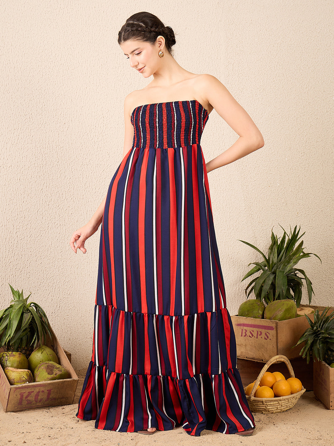 Strapless Smocked Maxi Dress - Uptownie