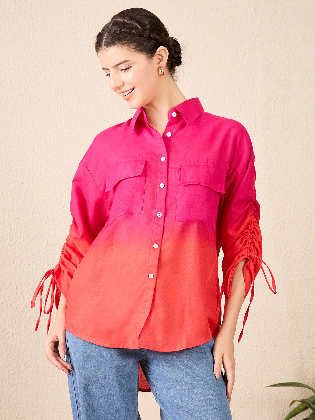 Ruched Tie-up Sleeves Shirt - Uptownie