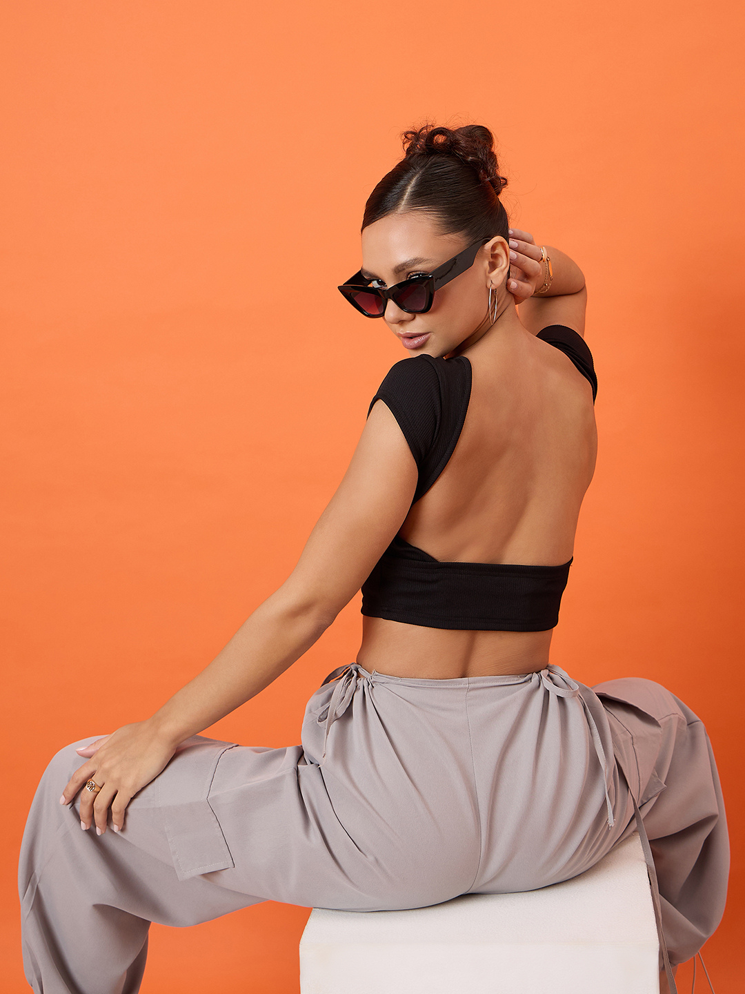 Half Sleeve Ribbed Stretchable Backless Top - Uptownie