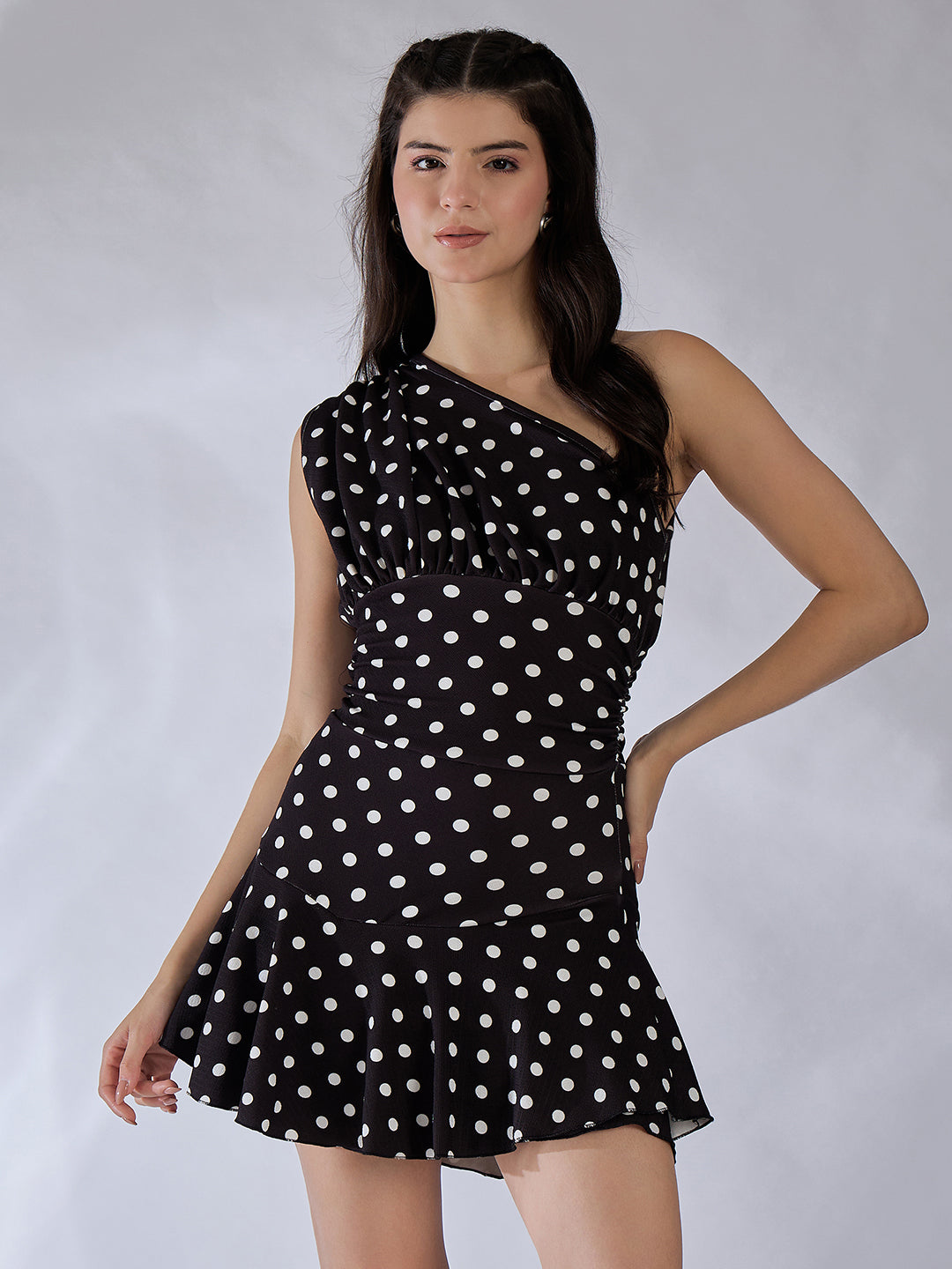 One Shoulder Ruffle Trim Mini Dress - Uptownie