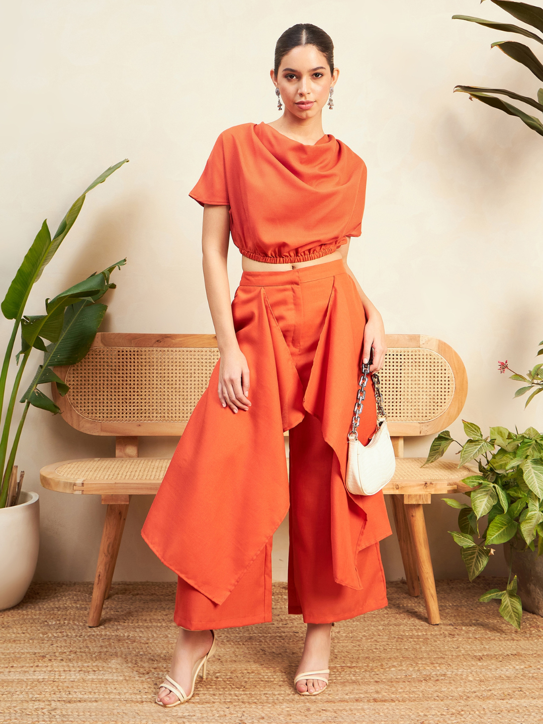 Linen Cowl Neck Two Piece Co-ord Set - Uptownie