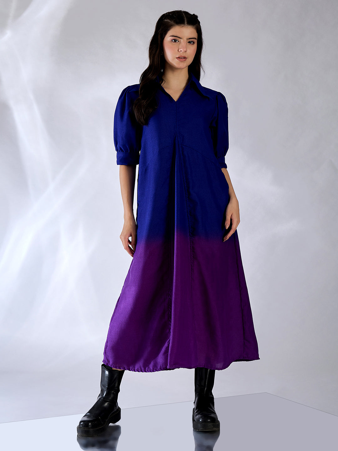 Front Pleated Cotton Midi Dress