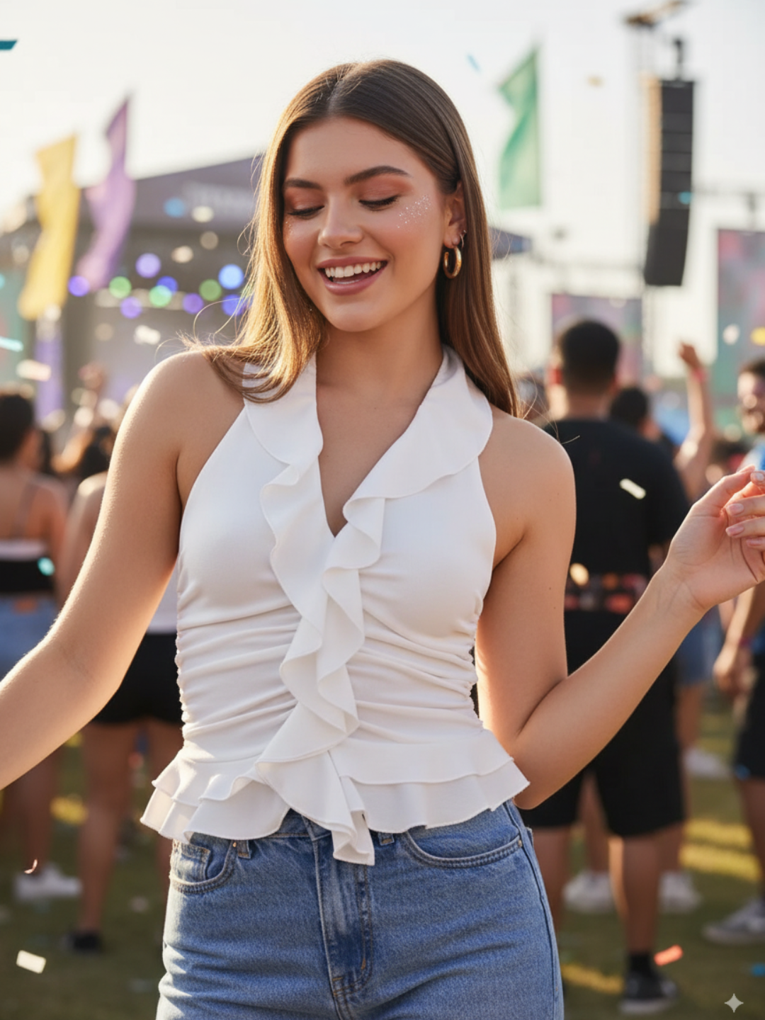 Ruffled Halter Neck Top - Uptownie