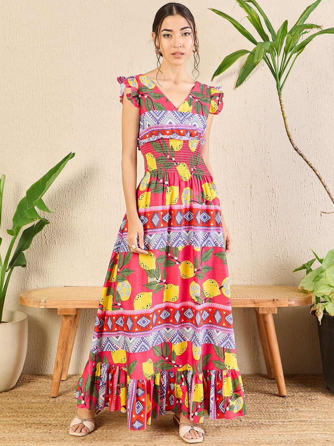 Printed Cotton Tiered Dress - Uptownie