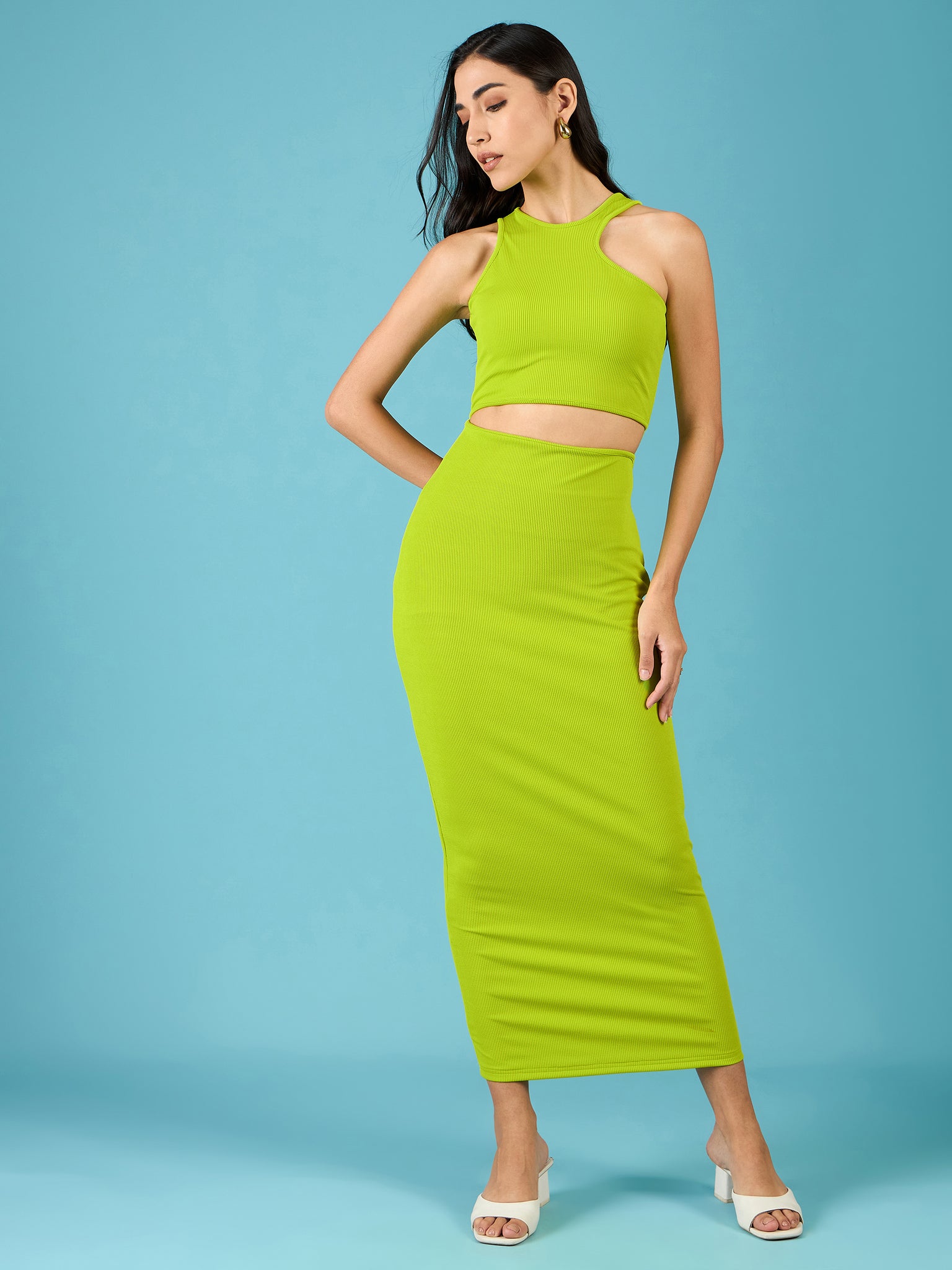 Stretchable Ribbed Cutout Dress - Uptownie