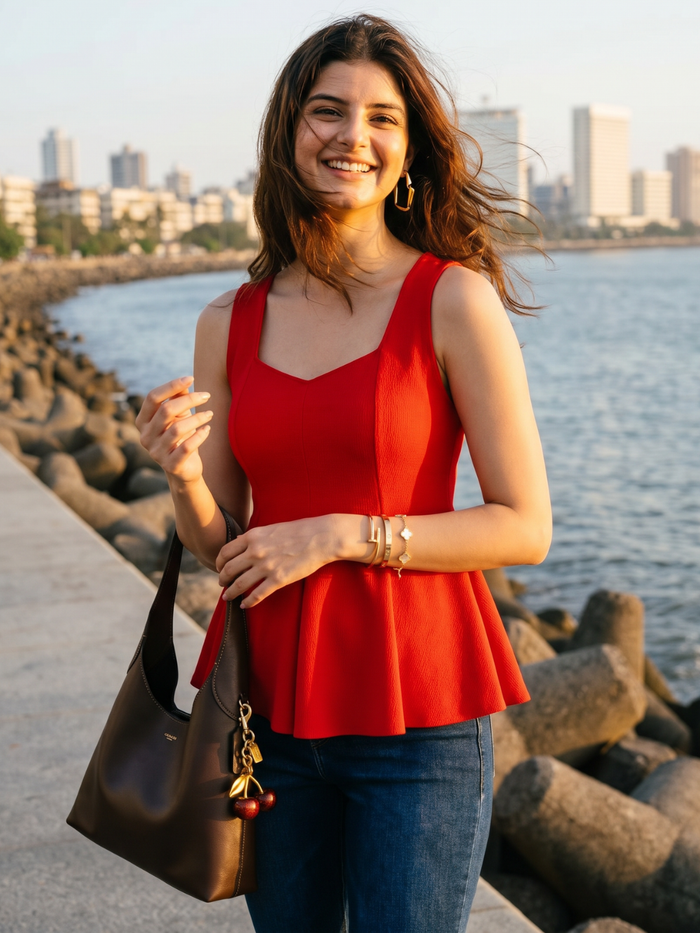 Stretchable Ribbed Peplum Top