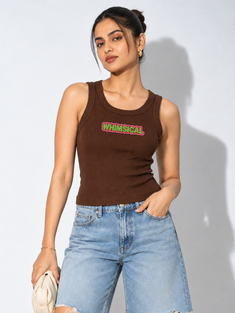 Whimsical Beaded Ribbed Tank Top