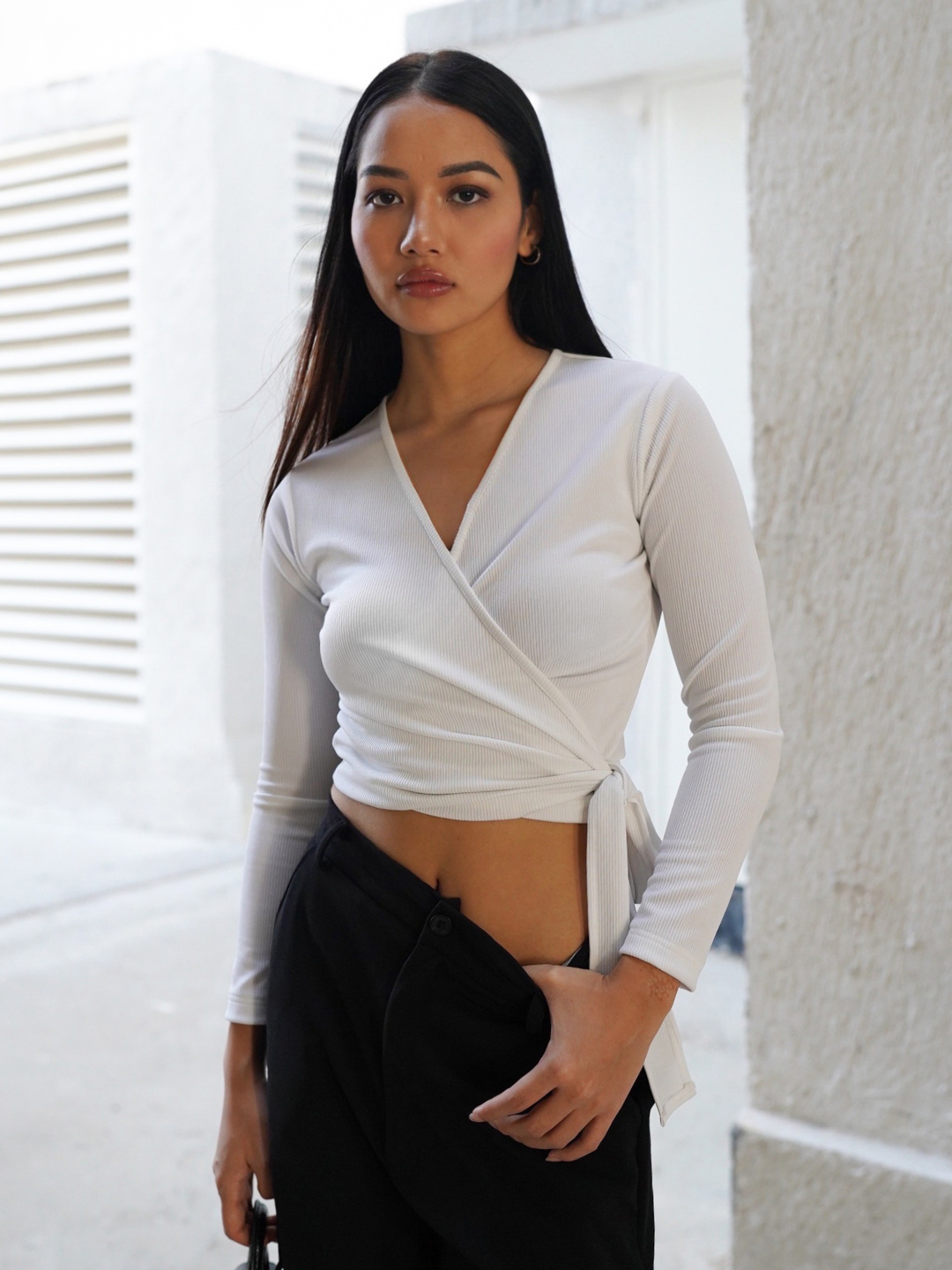 Stretchable Ribbed Wrap Top - Uptownie