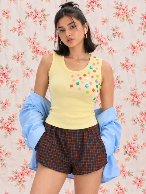 Cotton Ribbed Buttoned Fitted Tank