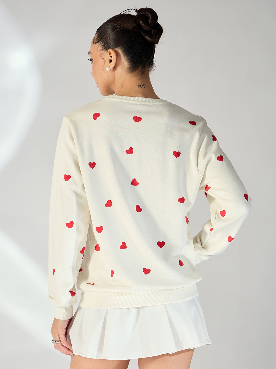 Heart Printed Cotton Sweatshirt - Uptownie