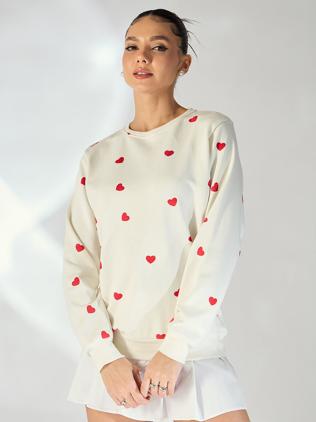 Heart Printed Cotton Sweatshirt - Uptownie