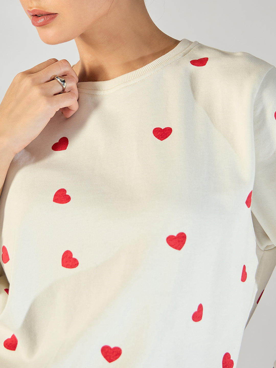 Heart Printed Cotton Sweatshirt - Uptownie