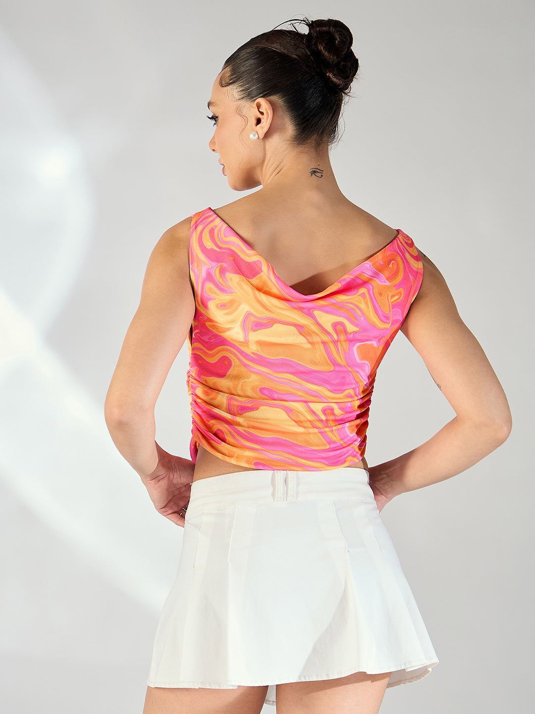 Printed Cotton Stretchable Draped Crop Top - Uptownie