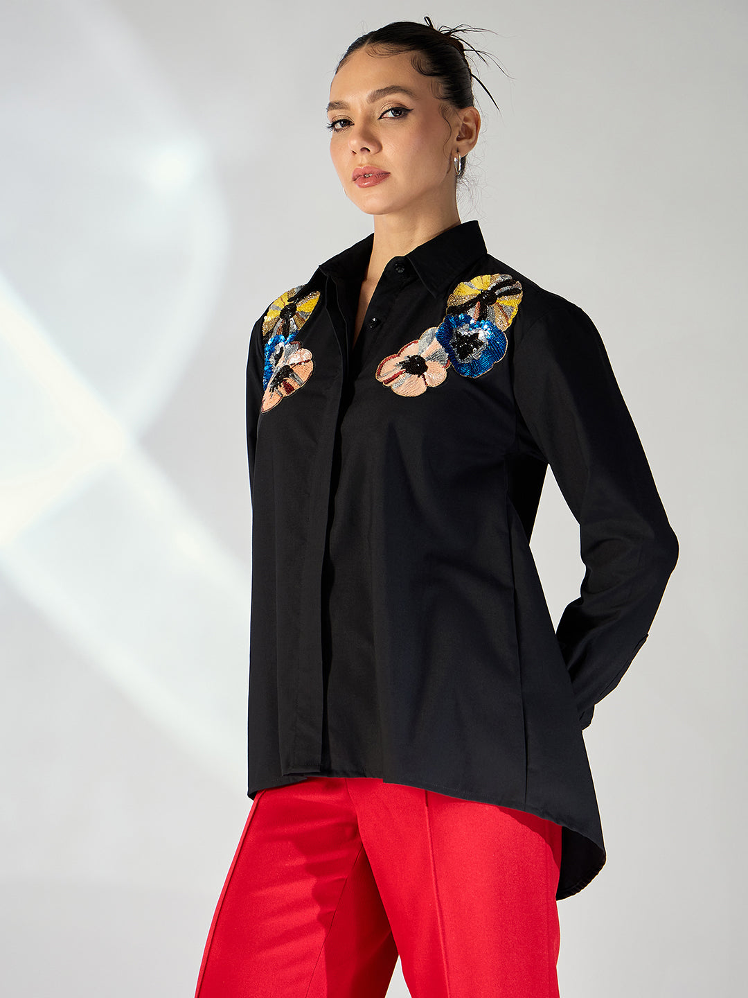 Sequinned Applique Cotton Shirt - Uptownie