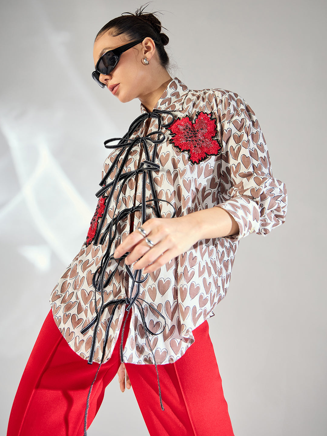 Printed Tie-Up Full Sleeve Sequinned Cotton Shirt