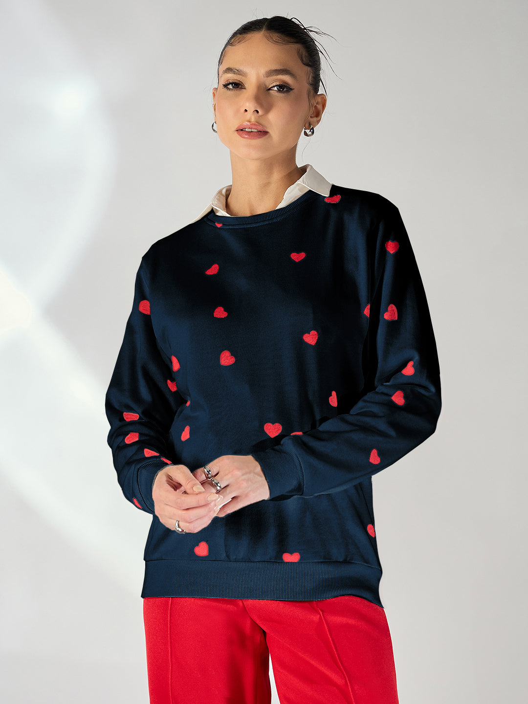 Heart Printed Cotton Sweatshirt - Uptownie