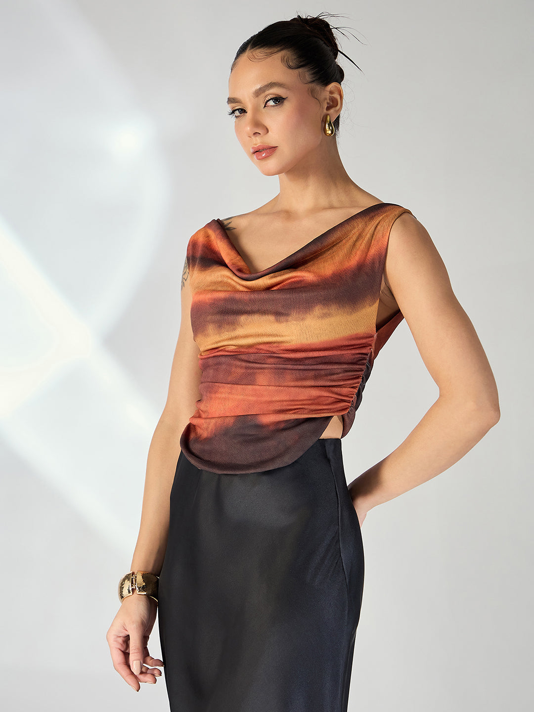 Printed Cotton Stretchable Draped Crop Top - Uptownie