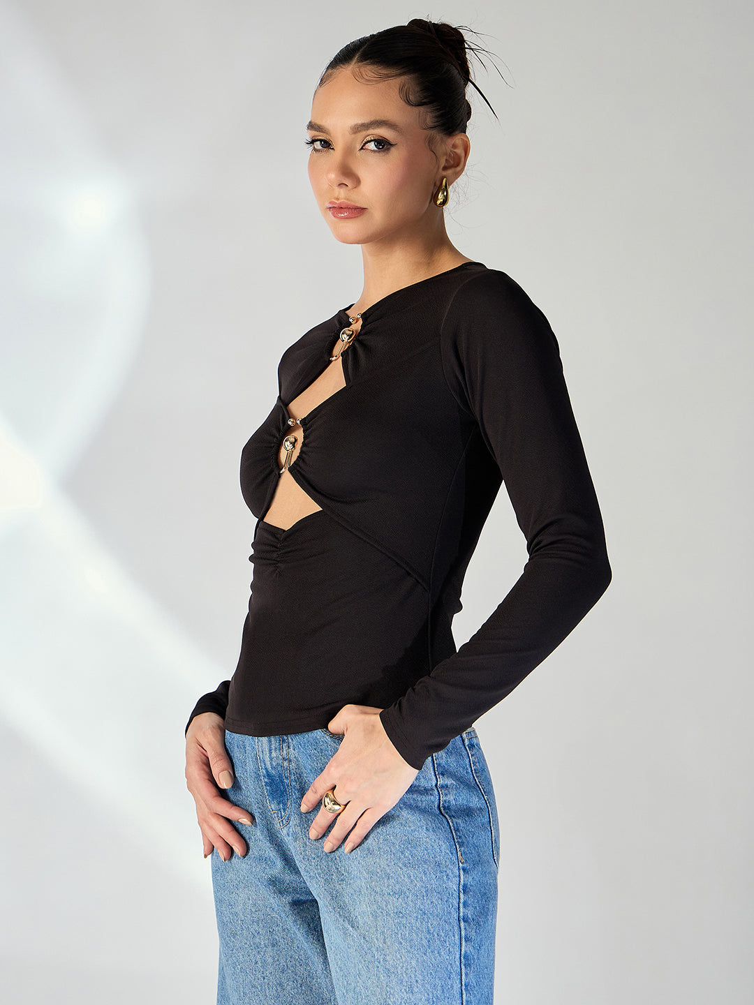 Black and Golden Toned Cut-Out Top - Uptownie