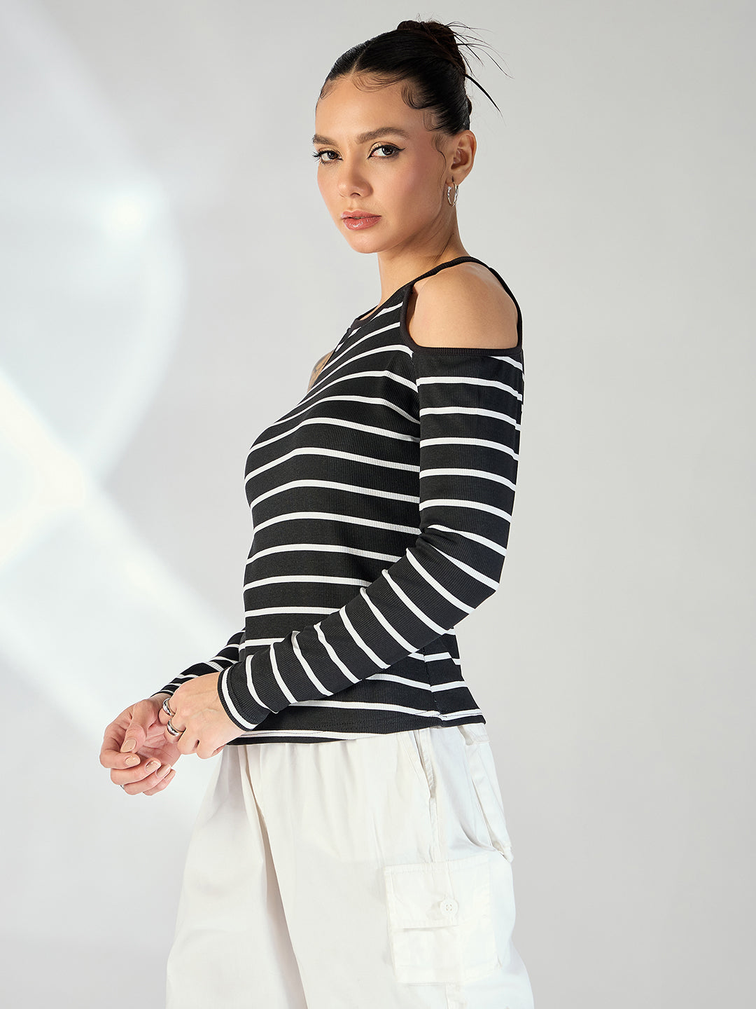 Shoulder Cutout Ribbed Top - Uptownie