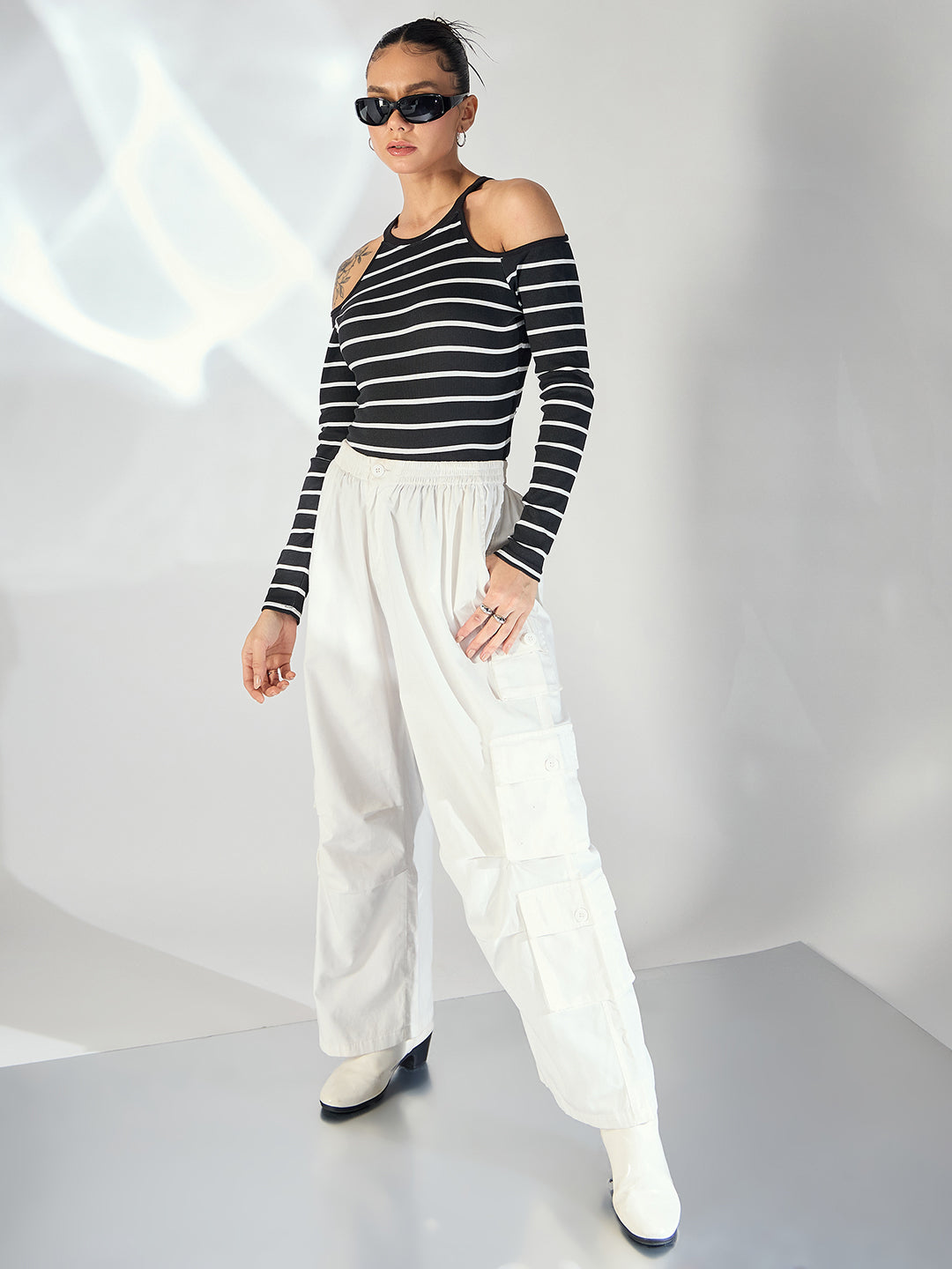 Shoulder Cutout Ribbed Top - Uptownie