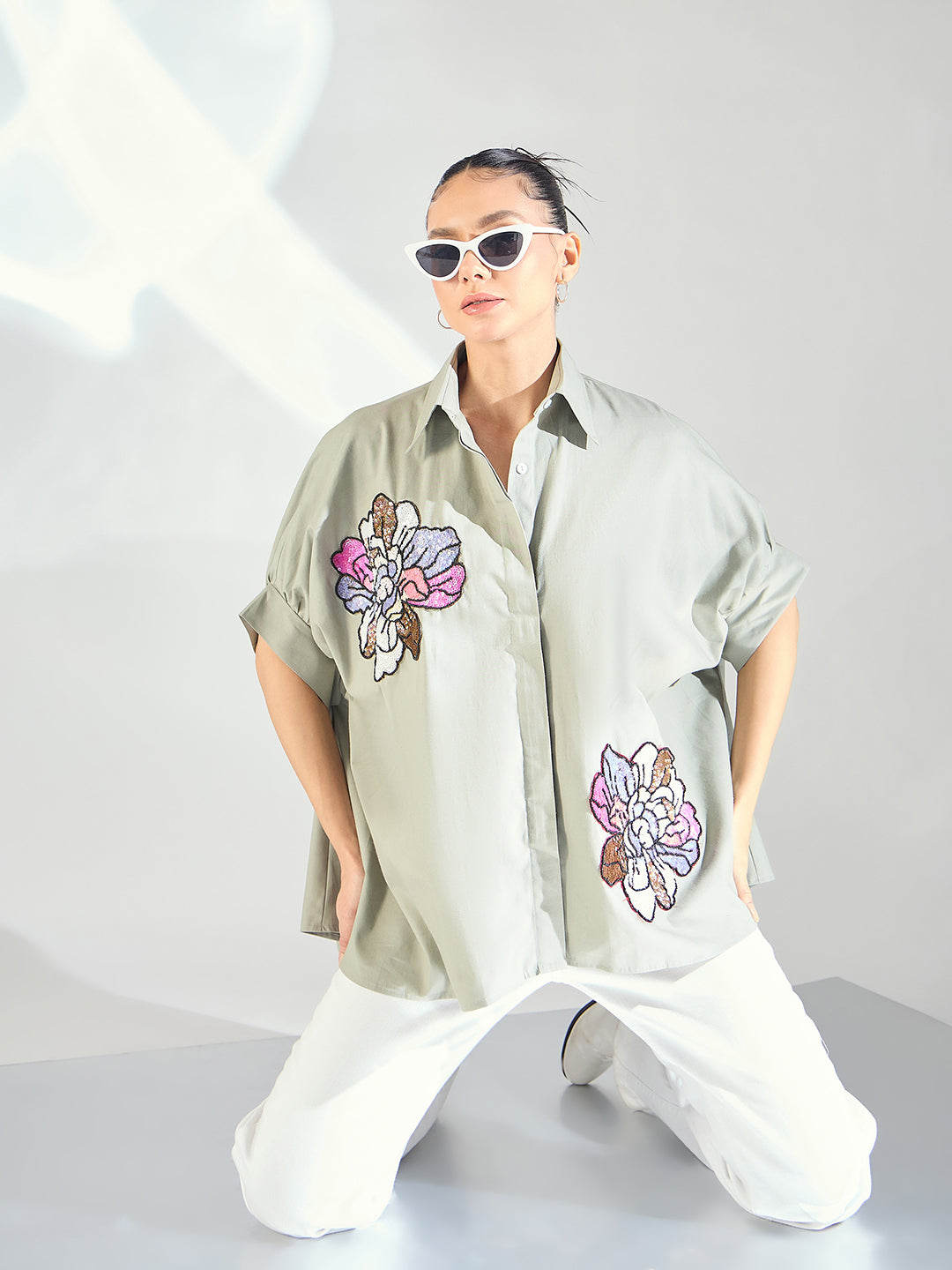 Antifit Embellished Cotton Shirt - Uptownie