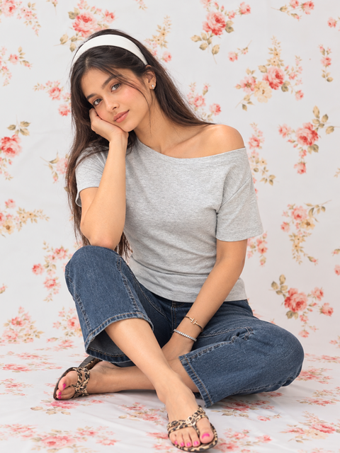 Off Shoulder Waisted Cotton Tee
